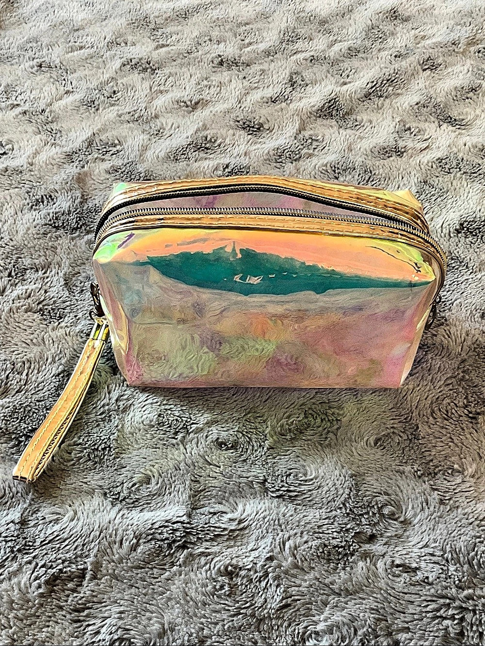Iridescent Double-Zip Cosmetic Pouch